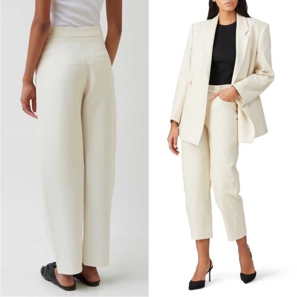 TOTEME Beige Textured Cotton Boucle Twill Ankle Crop Straight Tapered Trouser XS - Picture 8 of 13